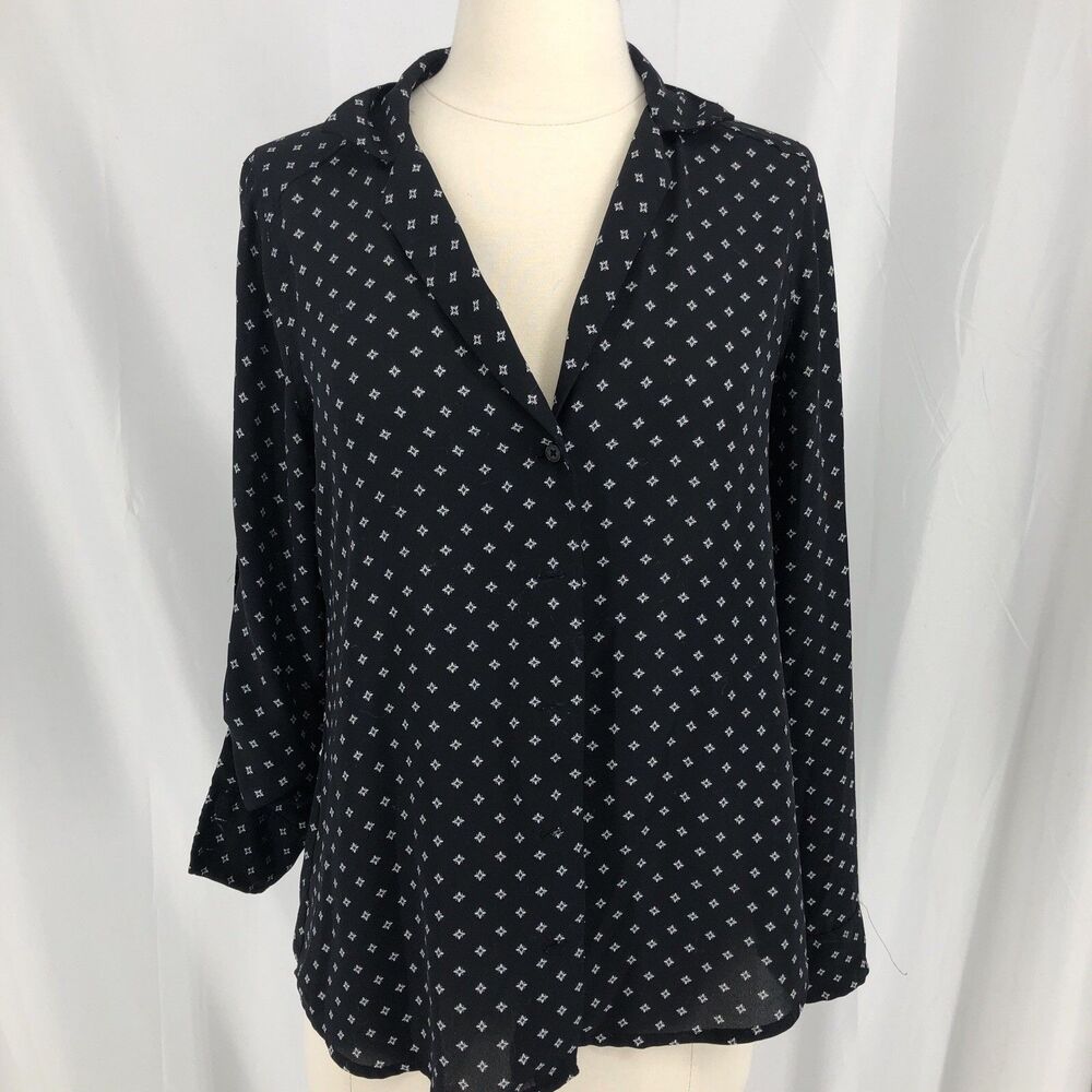 Express Womens Small Button Up Blouse Roll Tab Sleeve Shirt Top